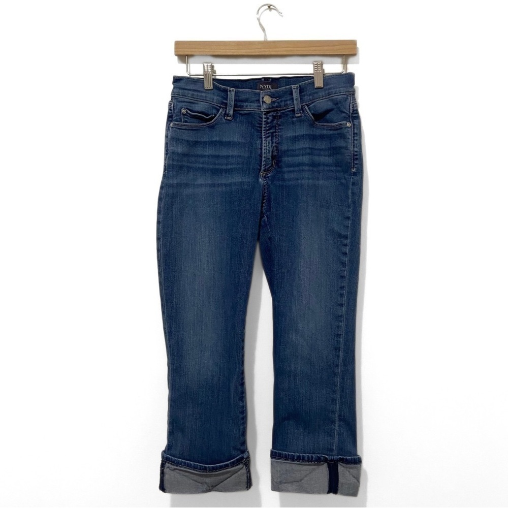 NYDJ Blue Mid-Rise Denim Dayla Wide Cuff Capris Size 8